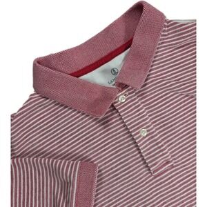 Lands' End Polo Shirt Mens Size‎ XL 46-48 RED/White Short Sleeve Striped Cotton